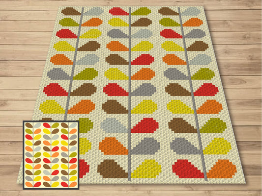 Retro Floral Leaf Pattern Graph and Pattern C2C & Tapestry Crochet- C2C Flower Graphgan Crochet Leaves Blanket- C2C Floral Baby Blanket Gift