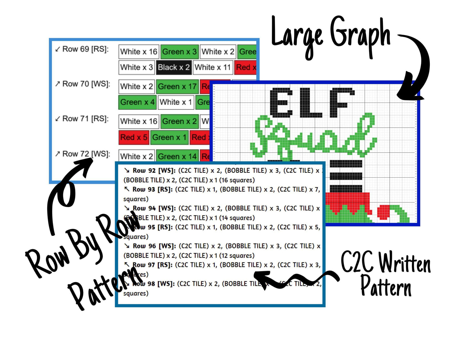 Christmas Elf Squad Graph and Pattern C2C & Tapestry Crochet - Holiday C2C Graphgans - Crochet Elf Patterns - C2C Christmas Elf Blanket Gift