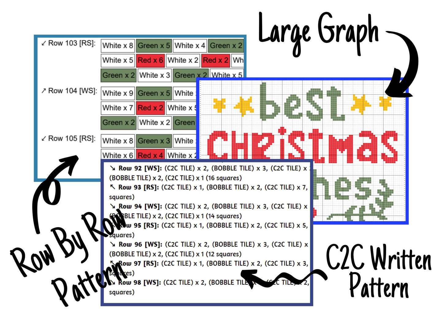 Best Christmas Wishes Graph and Pattern C2C & Tapestry Crochet - Christmas C2C Graphgan Winter Blankets - C2C Christmas Family Blanket Gifts