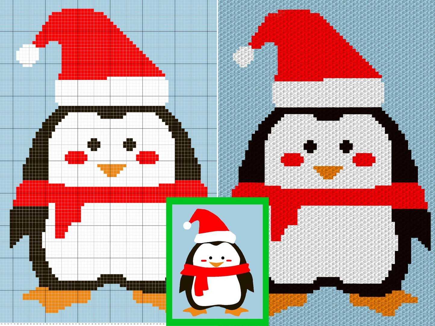 Penguin Santa Graph and Pattern C2C & Tapestry Crochet - Christmas Graphgan - C2C Christmas Penguin Blanket - C2C Holiday Baby Blanket Gifts