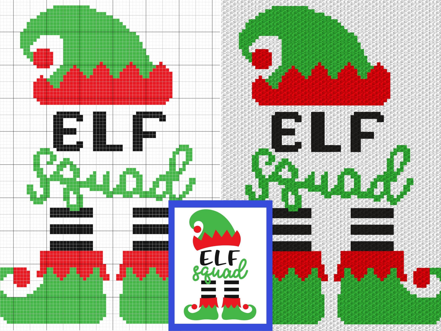 Christmas Elf Squad Graph and Pattern C2C & Tapestry Crochet - Holiday C2C Graphgans - Crochet Elf Patterns - C2C Christmas Elf Blanket Gift
