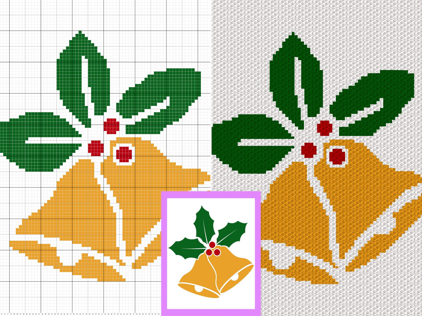Christmas Bells Graph and Pattern C2C & Tapestry Crochet - Christmas C2C Graphgan Holiday Blanket - C2C Crochet Christmas Bells Blanket Gift
