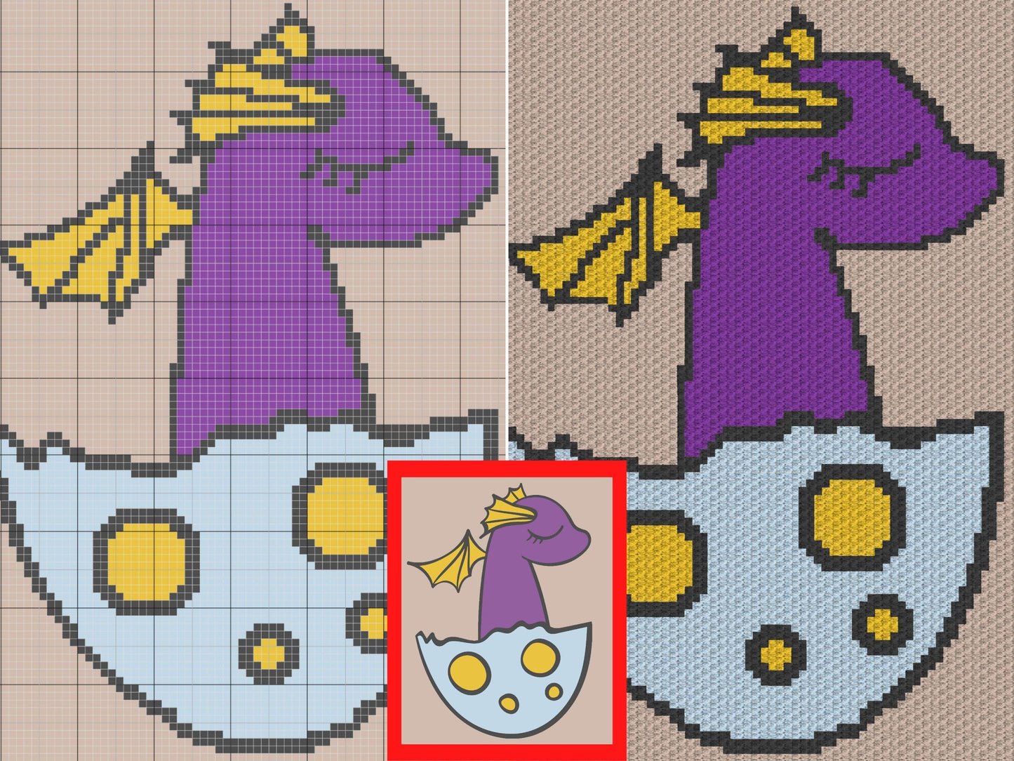Baby Dragon Graph and Pattern C2C & Tapestry Crochet - Dragon Egg C2C Graphgan Crochet Dragon Blanket - Dragon Crochet C2C Blanket Baby Gift