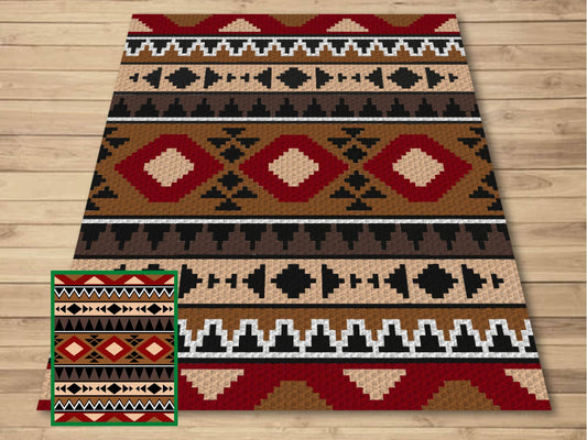 Aztec Tribal Pattern Graph and Pattern C2C & Tapestry Crochet - C2C Aztec Graphgan - Aztec Crochet Bohemian Blanket - C2C Boho Aztec Blanket