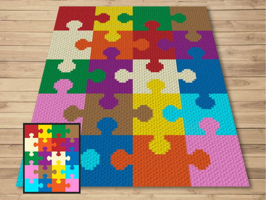 Jigsaw Puzzle Pattern Graph and Pattern C2C & Tapestry Crochet - C2C Rainbow Puzzle Graphgan - C2C Crochet Puzzle Blanket Baby Shower Gifts