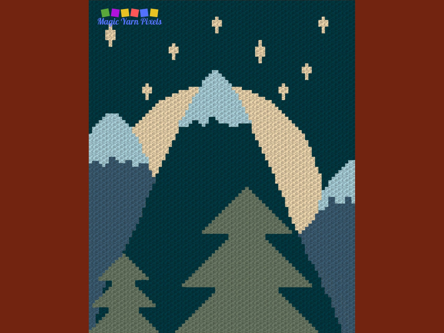 Night Forest Landscape Graph and Pattern C2C & Tapestry Crochet - Boho Mountain Graphgan - Crochet Nature Blanket - C2C Forest Baby Blankets