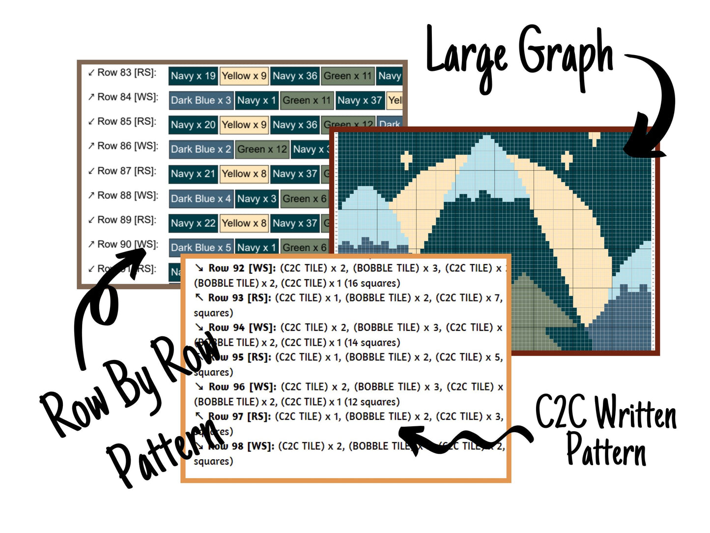 Night Forest Landscape Graph and Pattern C2C & Tapestry Crochet - Boho Mountain Graphgan - Crochet Nature Blanket - C2C Forest Baby Blankets
