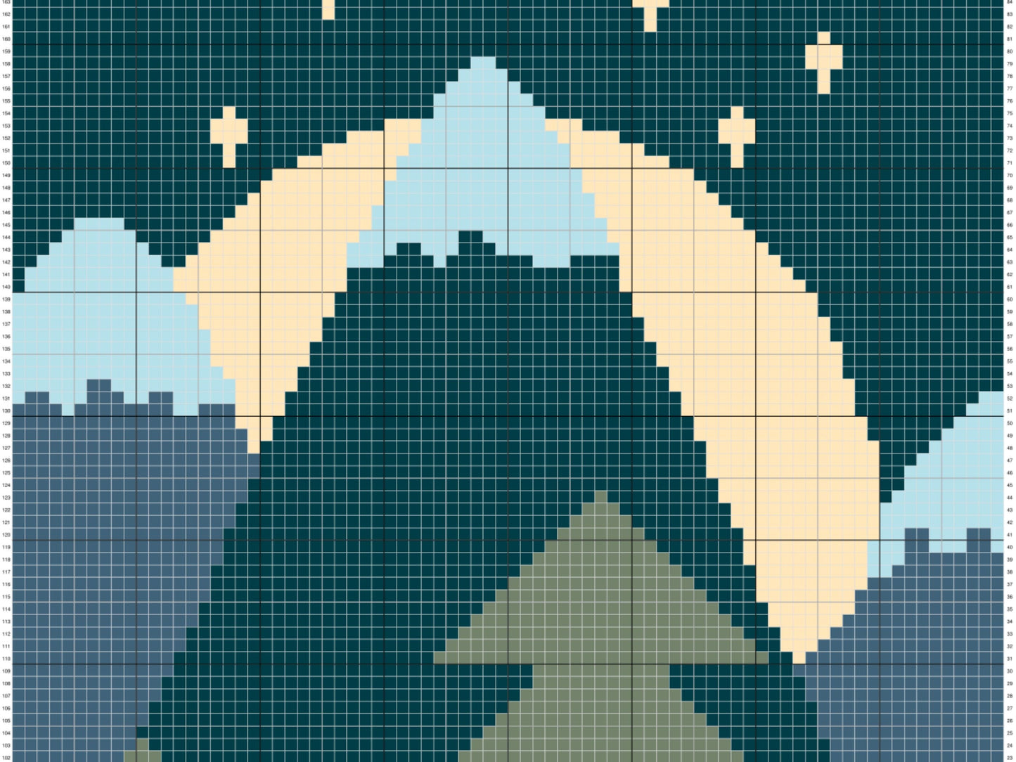 Night Forest Landscape Graph and Pattern C2C & Tapestry Crochet - Boho Mountain Graphgan - Crochet Nature Blanket - C2C Forest Baby Blankets