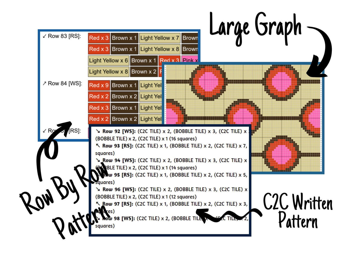 Retro Circles Print Graph and Pattern C2C & Tapestry Crochet - Nostalgia Pattern Graphgan C2C Retro Blanket - C2C Retro Circle Blanket Gifts