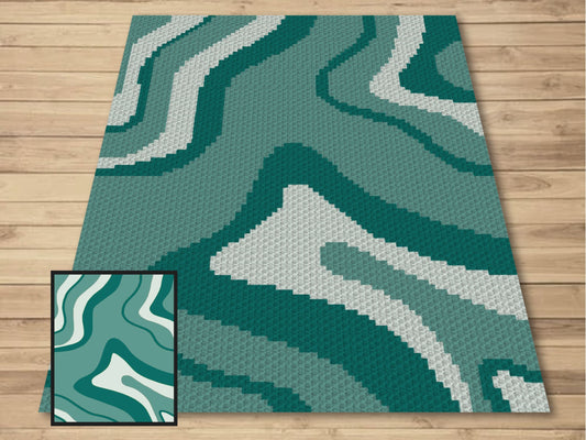 Abstract Marble Print Graph + Written Pattern For C2C & Tapestry Crochet - Waves Art Print C2C Crochet Pattern - Abstract Print Baby Blanket
