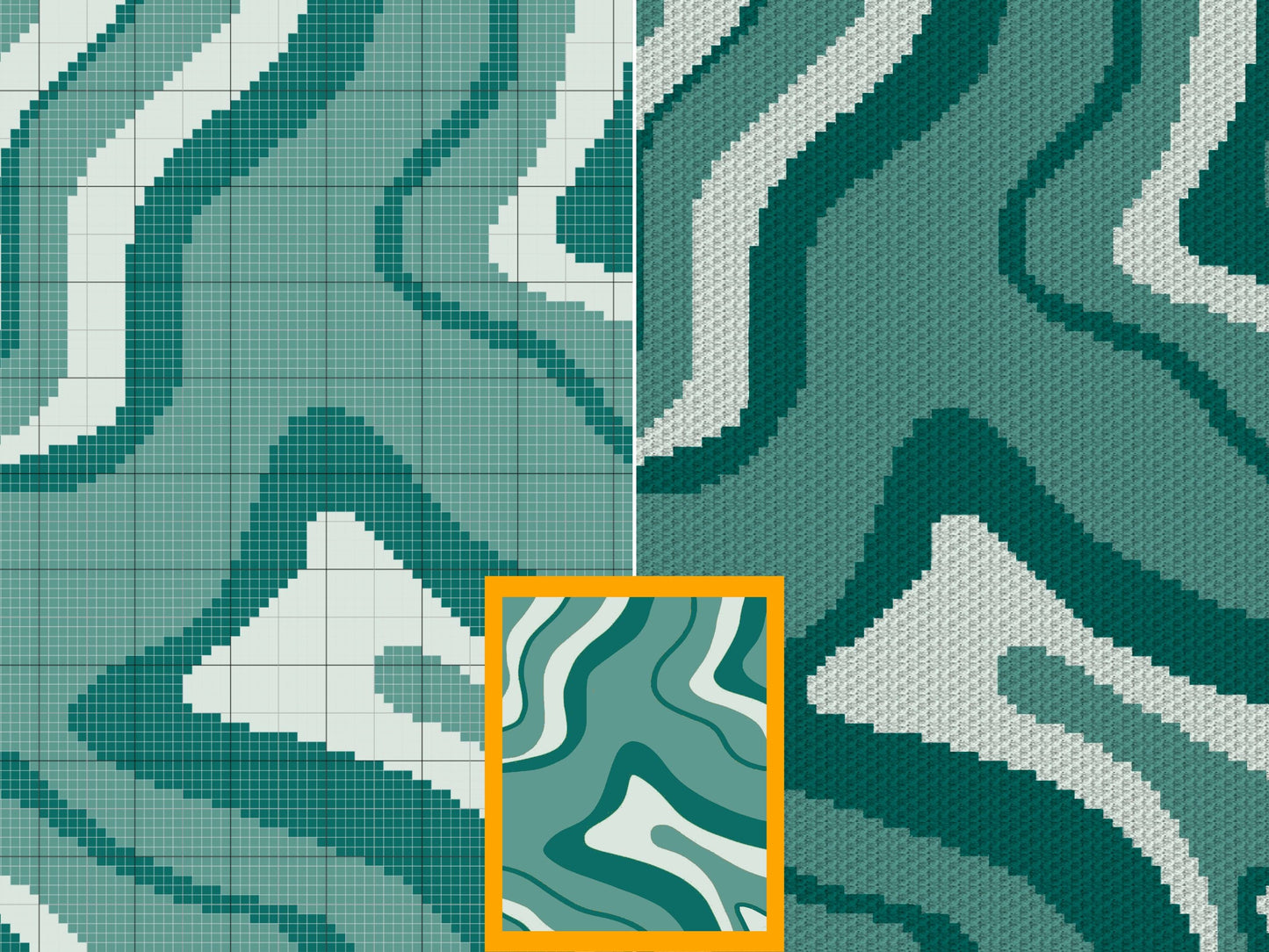 Abstract Marble Print Graph + Written Pattern For C2C & Tapestry Crochet - Waves Art Print C2C Crochet Pattern - Abstract Print Baby Blanket