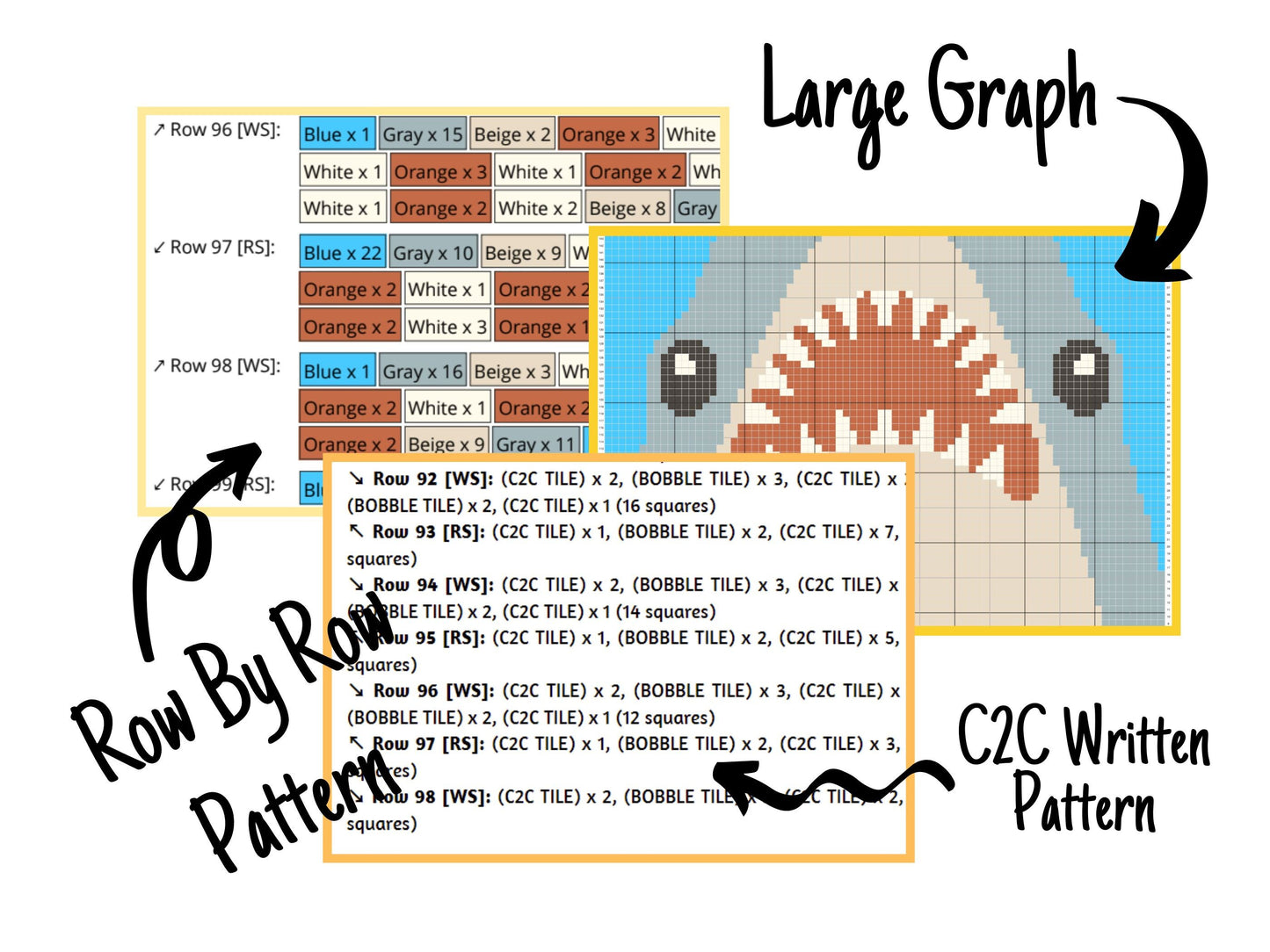 Baby Shark Head Graph and Pattern C2C & Tapestry Crochet - Sea Fish Shark Graphgan - Shark Crochet Blanket - C2C Shark Blanket Gifts Baby