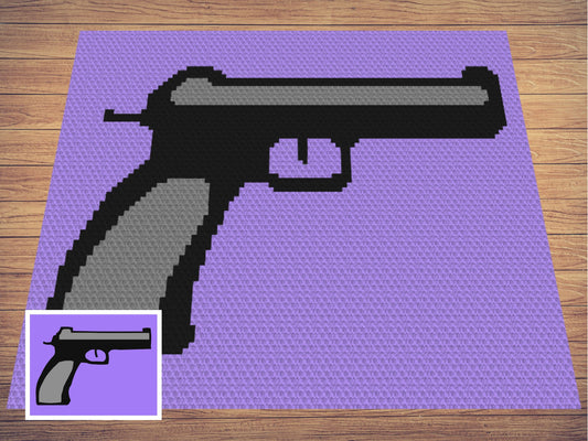 Pistol Graph and Pattern C2C & Tapestry Crochet - C2C Crochet Patterns C2C and Row By Row Color Block Patterns - Pistol C2C Crochet Designs