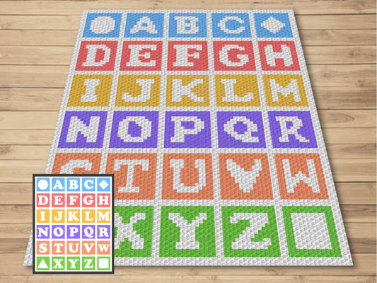 Baby Alphabet Mosaic Graph and Pattern C2C & Tapestry Crochet - C2C Crochet Alphabet Graphgan - C2C Alphabet Blanket Baby Shower Educational