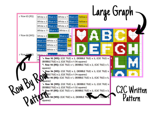 Alphabet Blocks Graph and Pattern C2C & Tapestry Crochet - C2C Crochet Alphabet Graphgan - C2C Alphabet Blanket Baby Shower Educational Baby