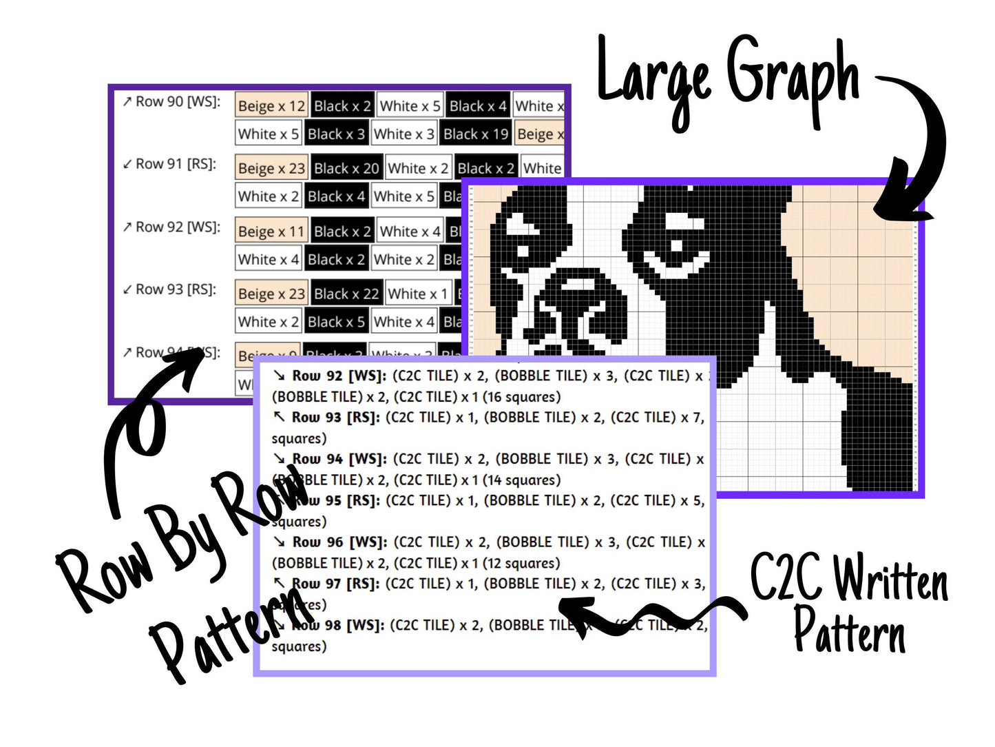 Boston Terrier Graph + Written Pattern For C2C & Tapestry Crochet - Crochet Boston Terrier Dog C2C Graphs - Crochet Dog Patterns  - C2C Dogs