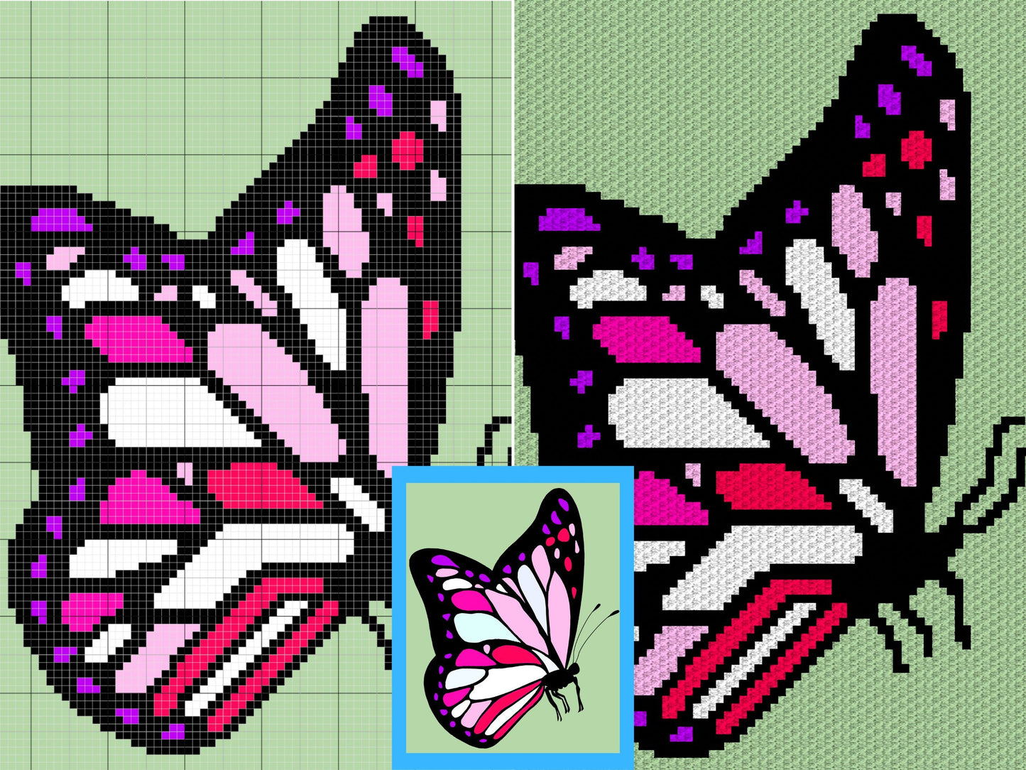 Colorful Butterfly Graph and Pattern C2C & Tapestry Crochet - Crochet Butterfly Graphgan - Crochet Summer Blanket  - C2C Butterfly Baby Gift