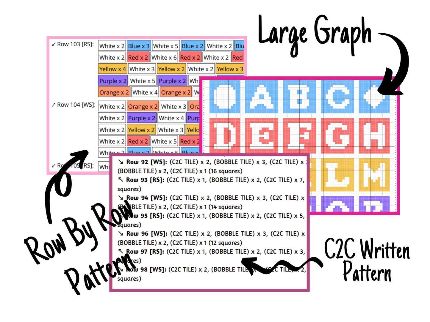 Baby Alphabet Mosaic Graph and Pattern C2C & Tapestry Crochet - C2C Crochet Alphabet Graphgan - C2C Alphabet Blanket Baby Shower Educational