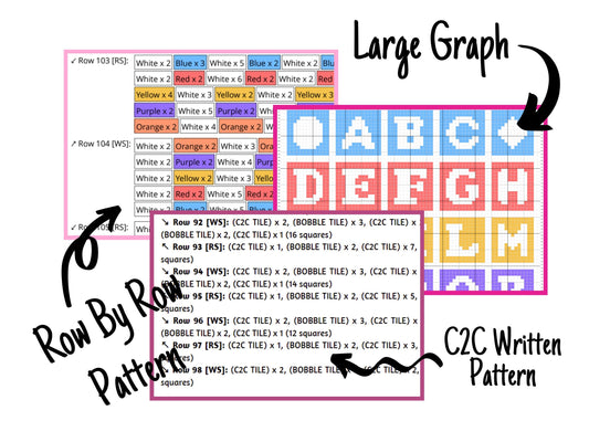Baby Alphabet Mosaic Graph and Pattern C2C & Tapestry Crochet - C2C Crochet Alphabet Graphgan - C2C Alphabet Blanket Baby Shower Educational