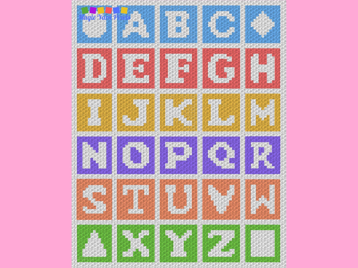 Baby Alphabet Mosaic Graph and Pattern C2C & Tapestry Crochet - C2C Crochet Alphabet Graphgan - C2C Alphabet Blanket Baby Shower Educational
