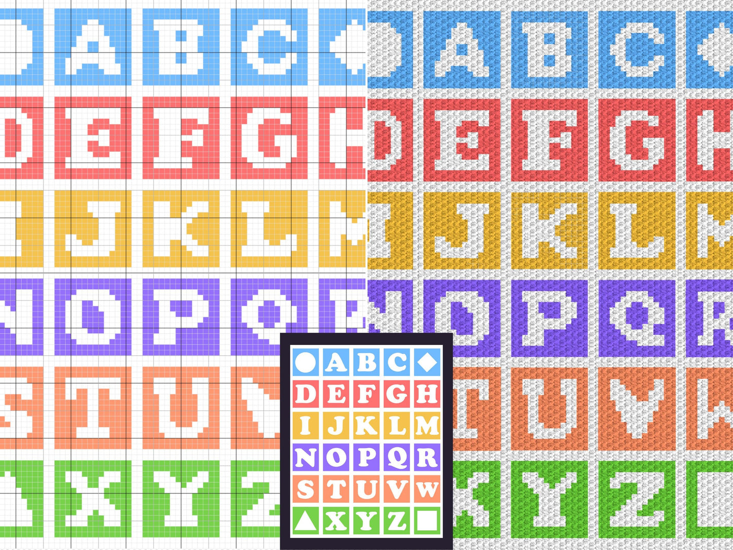 Baby Alphabet Mosaic Graph and Pattern C2C & Tapestry Crochet - C2C Crochet Alphabet Graphgan - C2C Alphabet Blanket Baby Shower Educational
