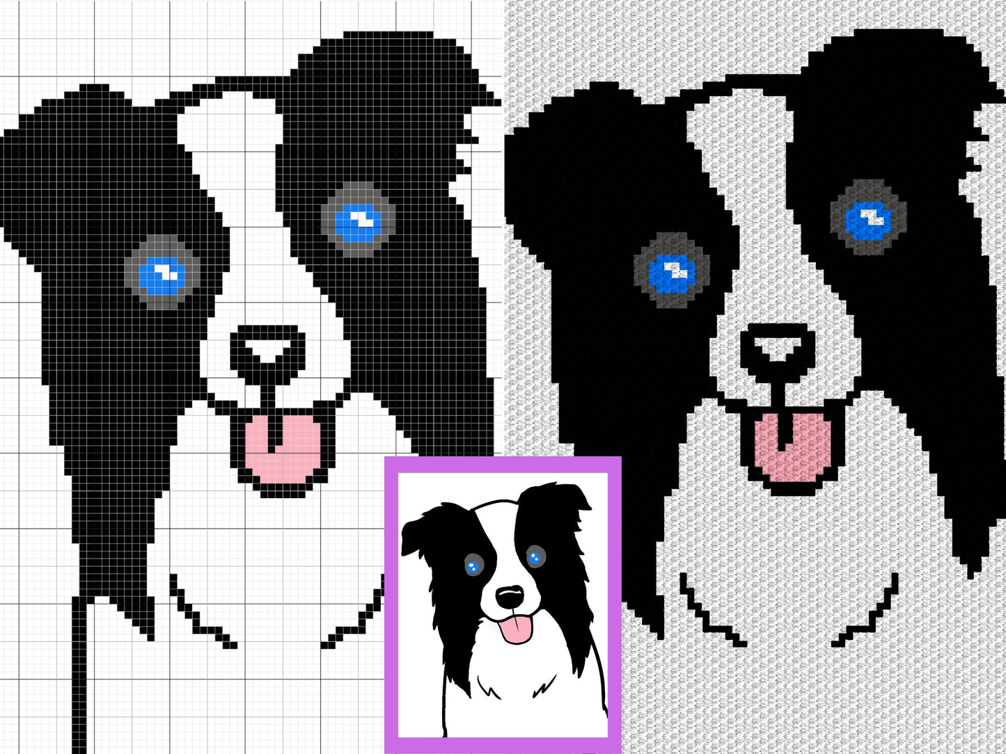 Border Collie Graph + Written Pattern For C2C & Tapestry Crochet - Crochet Border Collie C2C Graphs - Dog Crochet Blankets - C2C Dog Afghans