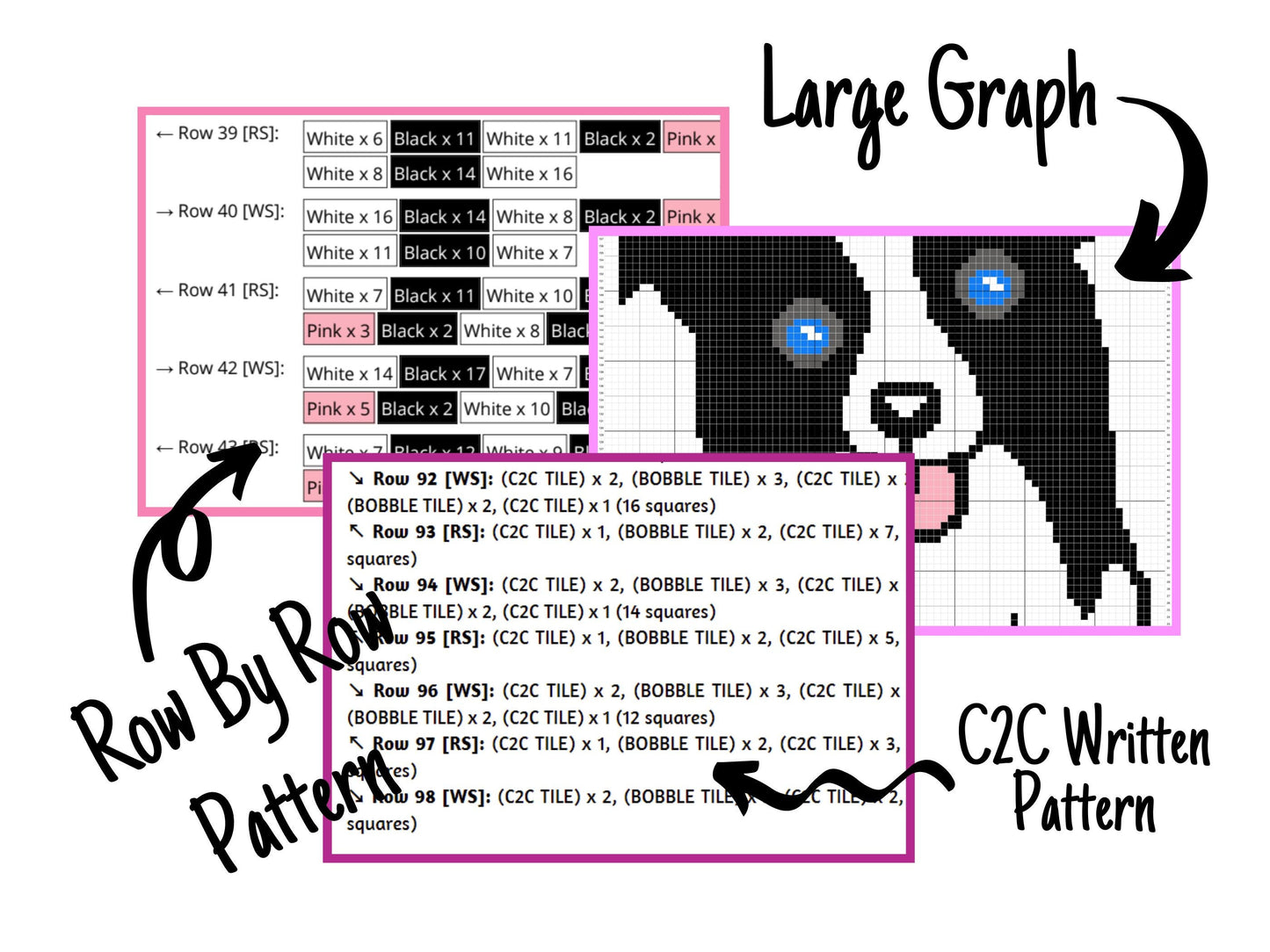 Border Collie Graph + Written Pattern For C2C & Tapestry Crochet - Crochet Border Collie C2C Graphs - Dog Crochet Blankets - C2C Dog Afghans