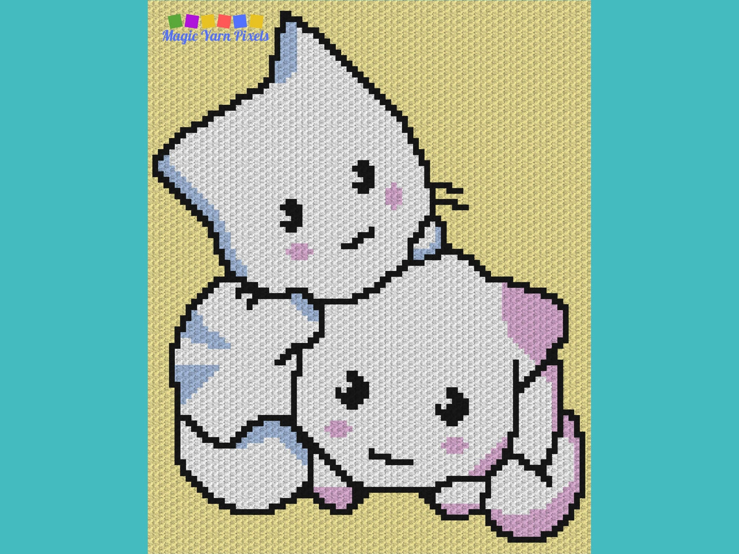 Two Kawaii Cats Graph + Written Pattern For C2C & Tapestry Crochet - Kawaii Cats Crochet Pattern - C2C  Blanket Pattern Gifts For Cat Lovers