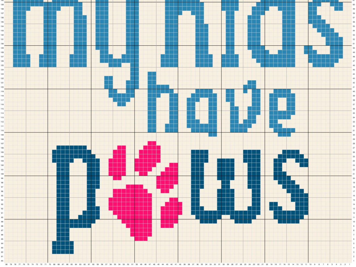All My Kids Have Paws Graph + Written Pattern For C2C & Tapestry Crochet - Dog Moms C2C Graphgans Dog Lovers Crochet Blankets - C2C Dog Paws