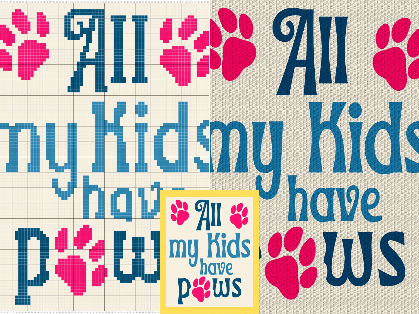 All My Kids Have Paws Graph + Written Pattern For C2C & Tapestry Crochet - Dog Moms C2C Graphgans Dog Lovers Crochet Blankets - C2C Dog Paws