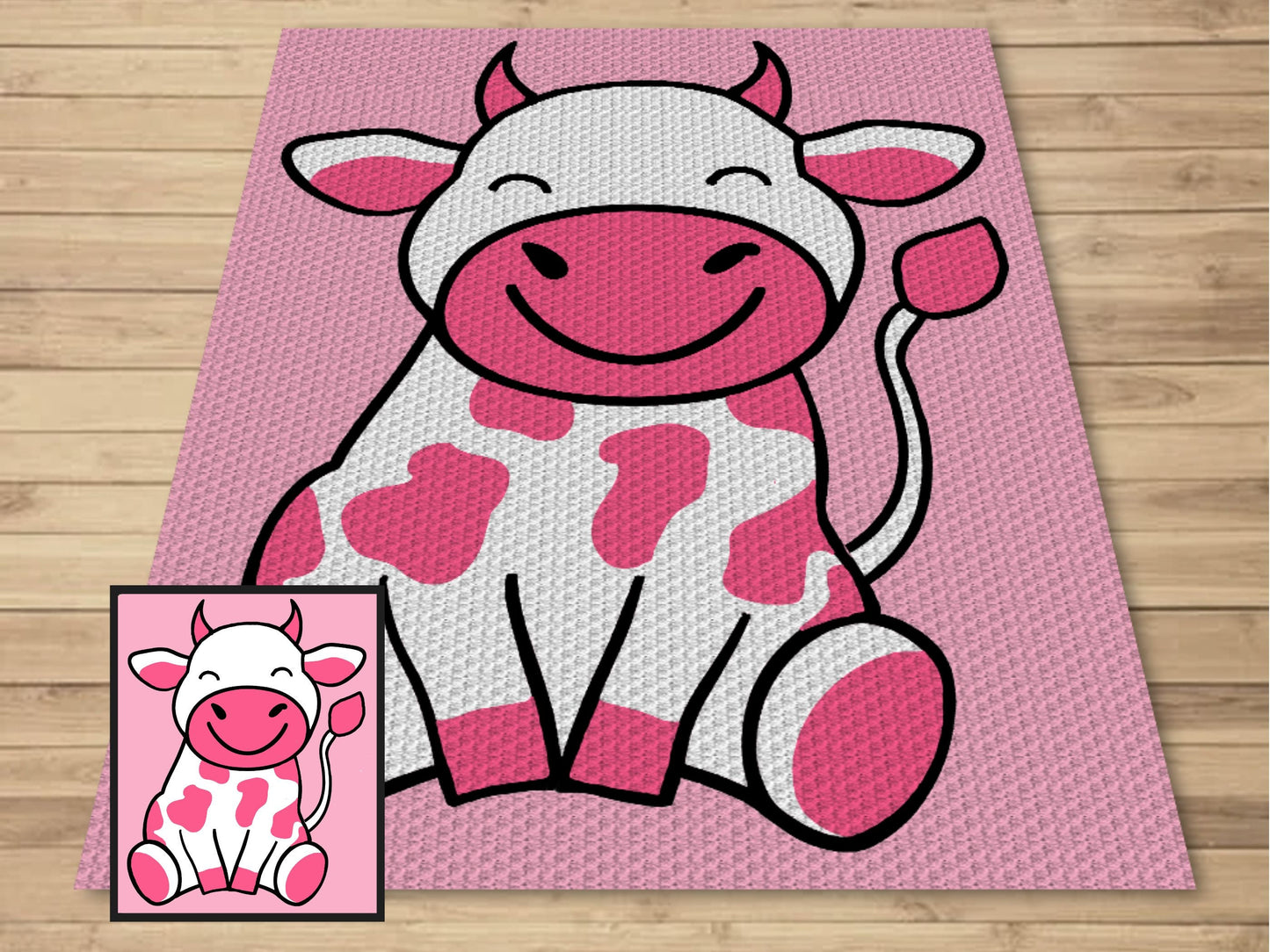 Cute Strawberry Cow + Written Pattern For C2C & Tapestry Crochet - Cow C2C Graphgan - Crochet Cow Blankets - Animal Baby Blanket Cow Afghans