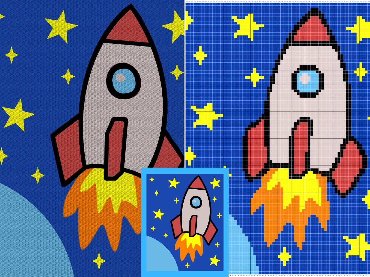 Space Rocket Graph & Pattern C2C Tapestry Crochet - Space Rocket Blanket Graphgan Gift For Baby Boys Crochet Blanket C2C - Baby Shower Gifts
