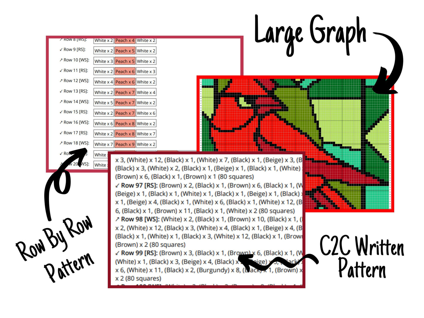 Christmas Cardinal Stained Glass Graph + Pattern C2C & Tapestry Crochet - Cardinal C2C Graphgan - Crochet Bird Chart - C2C Cardinal Blanket
