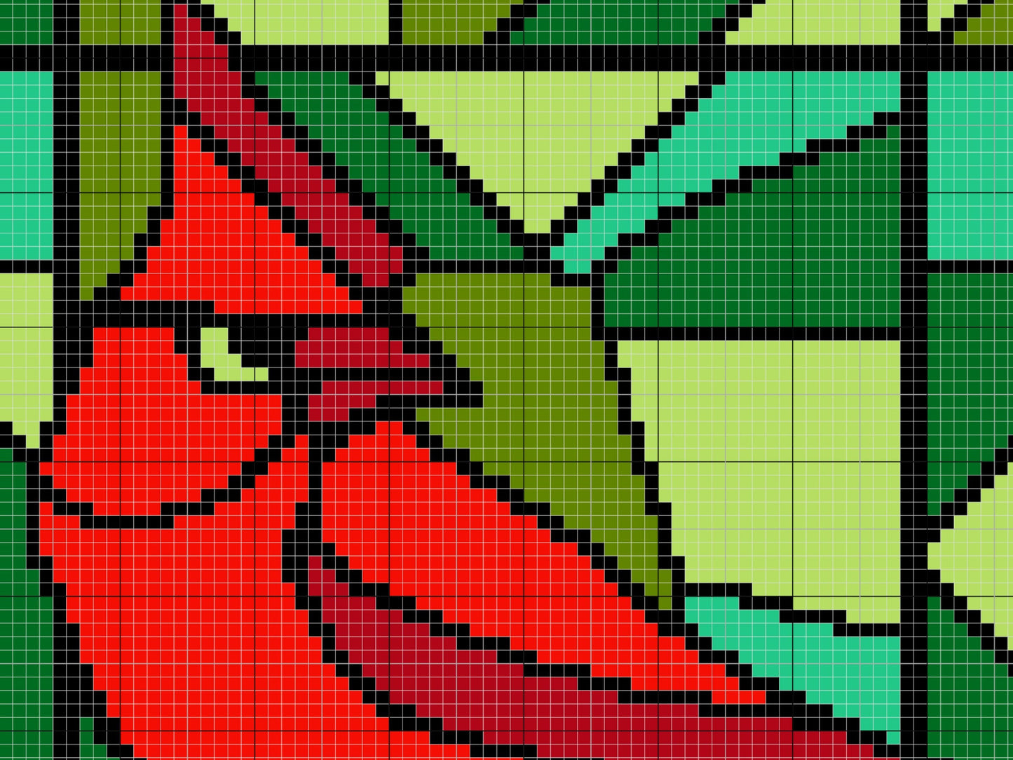Christmas Cardinal Stained Glass Graph + Pattern C2C & Tapestry Crochet - Cardinal C2C Graphgan - Crochet Bird Chart - C2C Cardinal Blanket
