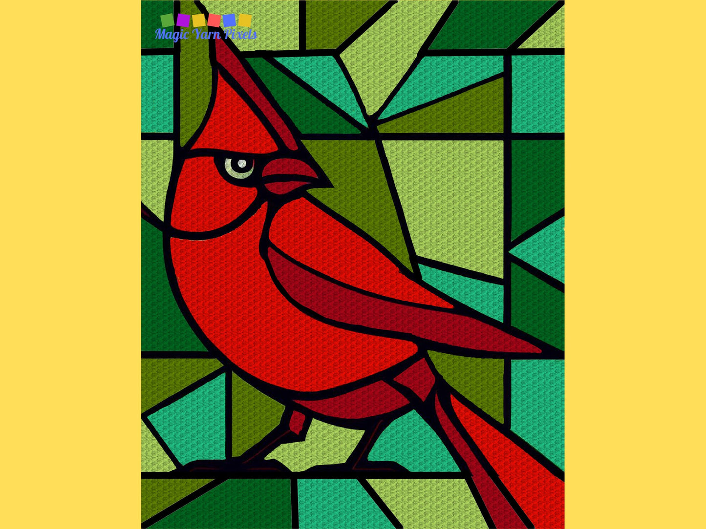 Christmas Cardinal Stained Glass Graph + Pattern C2C & Tapestry Crochet - Cardinal C2C Graphgan - Crochet Bird Chart - C2C Cardinal Blanket