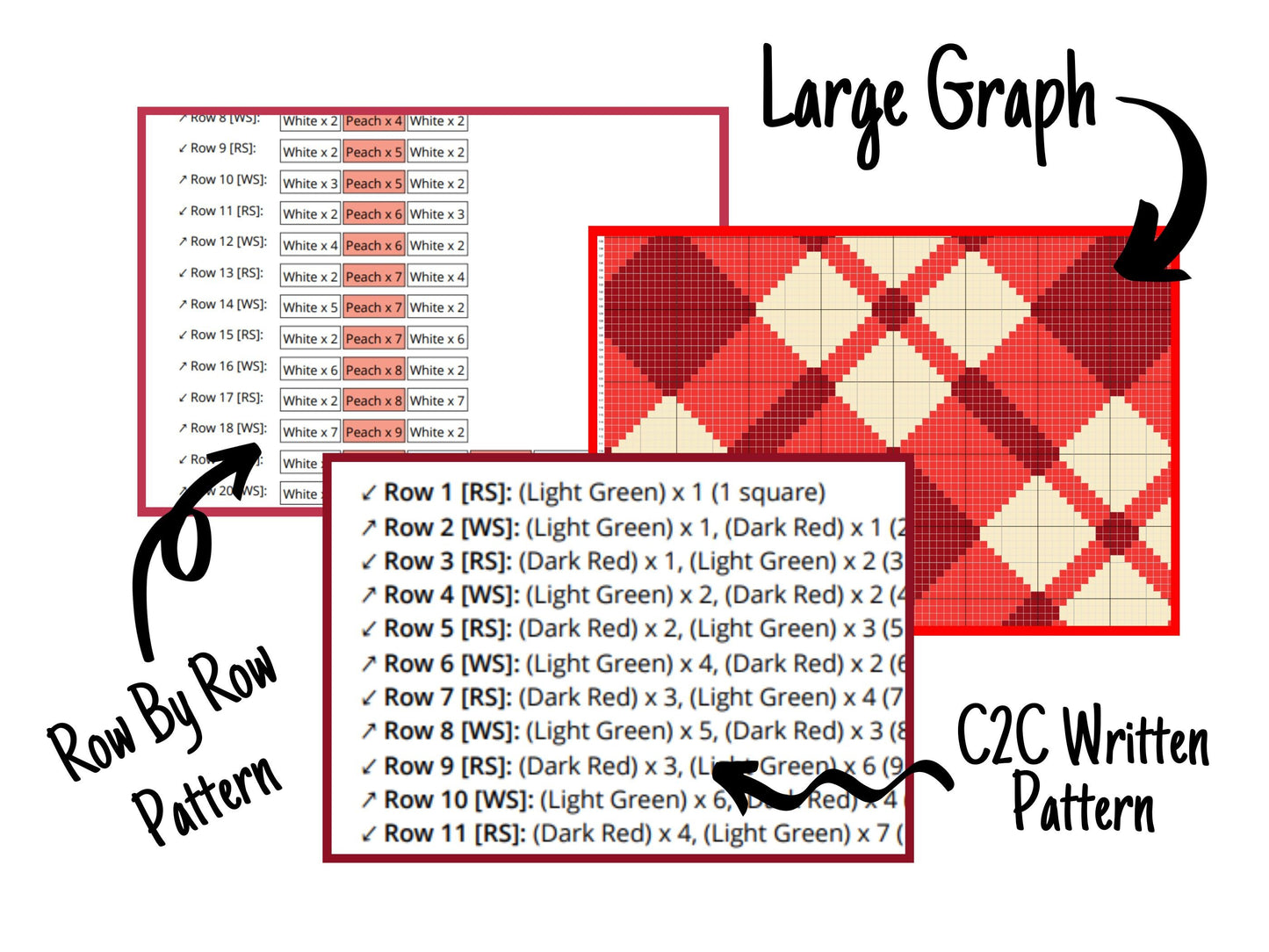 Christmas Red Tartan Crochet Blanket With Tapestry & C2C Crochet Written Pattern + Graph | C2C Christmas Afghan Geometric Plaid Blanket Gift