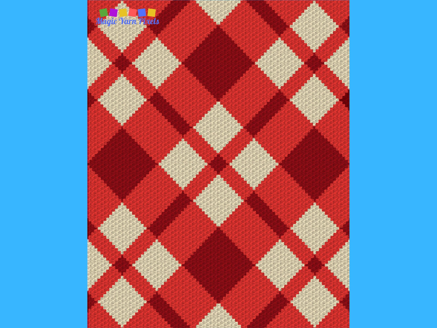 Christmas Red Tartan Crochet Blanket With Tapestry & C2C Crochet Written Pattern + Graph | C2C Christmas Afghan Geometric Plaid Blanket Gift