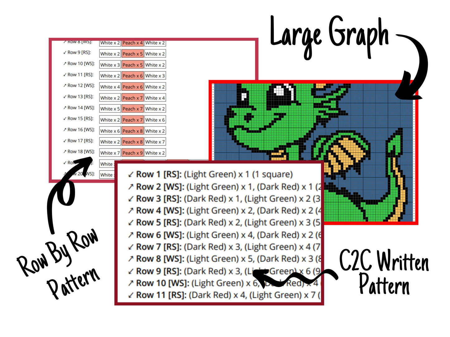 Cute Baby Dragon Graph + Written Pattern For C2C & Tapestry Crochet - C2C Dragon Graph - Crochet Dragon Blanket - Crochet Baby Dragon Afghan