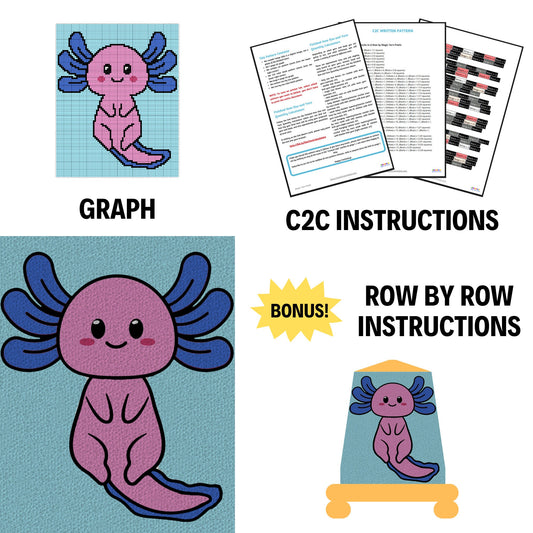 Baby Axolotl Graph & Pattern C2C and Tapestry Crochet | Crochet Axolotl Blanket C2C Axolotl Afghan Axolotl Baby Blanket Baby Gifts Birthday