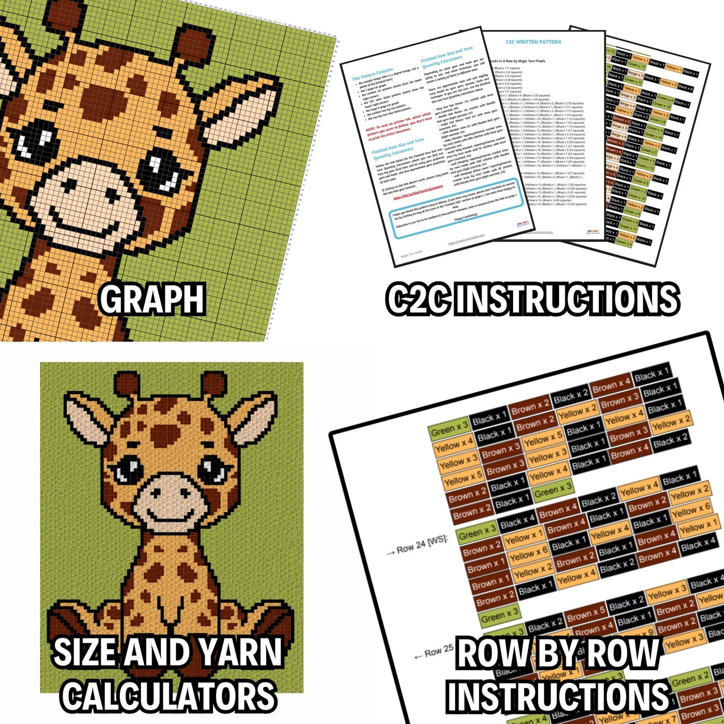 Safari Baby Giraffe Graph + Written Pattern For C2C & Tapestry Crochet, Giraffe C2C Afghans, C2C Safari Nursery Crochet Giraffe Baby Blanket