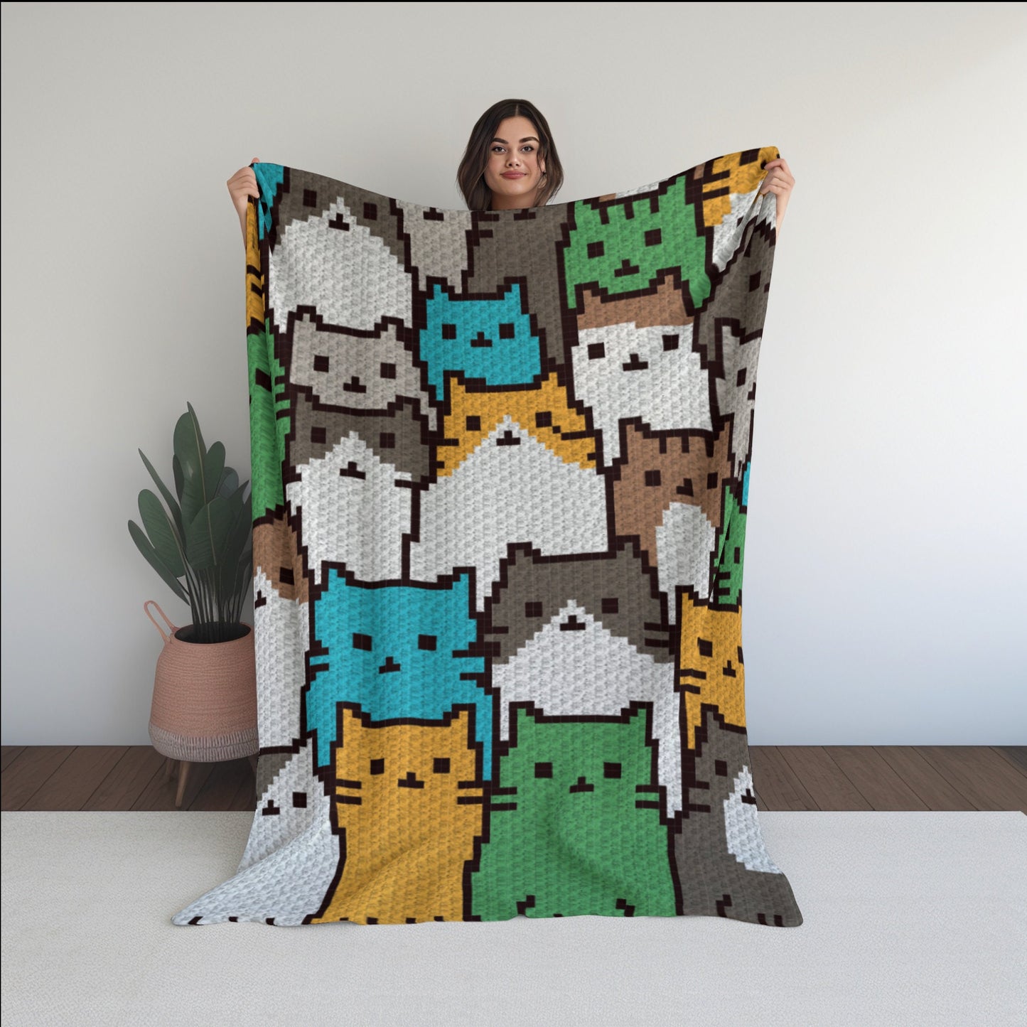 Crowded Cats Graph + Pattern C2C and Tapestry Crochet | Crochet Cat Blanket Cat Lady Crochet Afghan Cat Mama Gifts C2C Blanket Fur Baby Cats