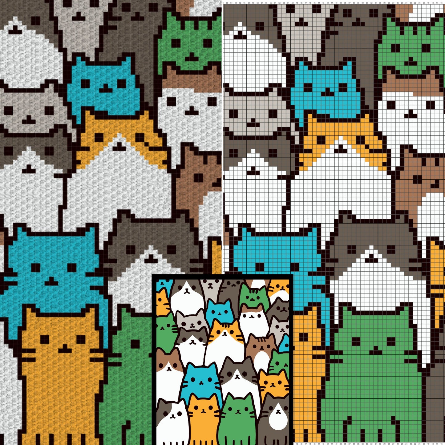 Crowded Cats Graph + Pattern C2C and Tapestry Crochet | Crochet Cat Blanket Cat Lady Crochet Afghan Cat Mama Gifts C2C Blanket Fur Baby Cats