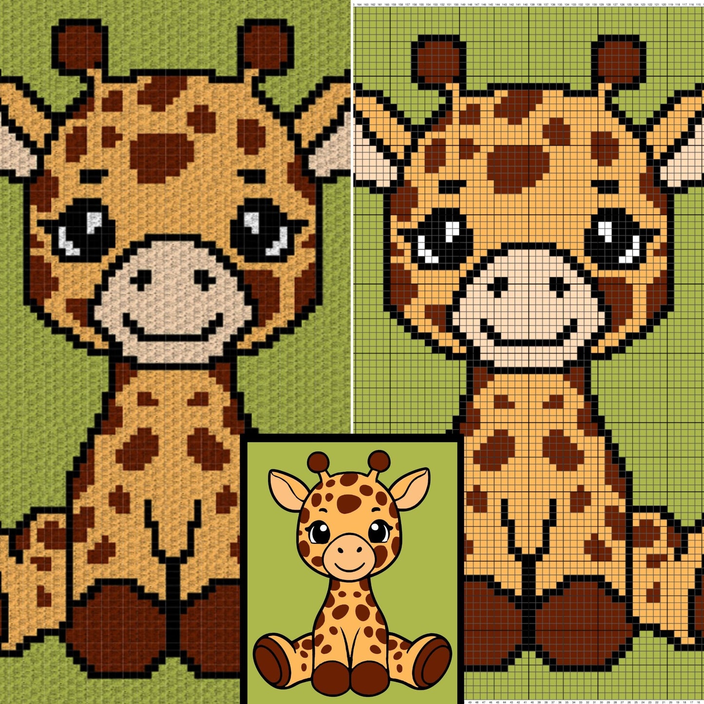 Safari Baby Giraffe Graph + Written Pattern For C2C & Tapestry Crochet, Giraffe C2C Afghans, C2C Safari Nursery Crochet Giraffe Baby Blanket