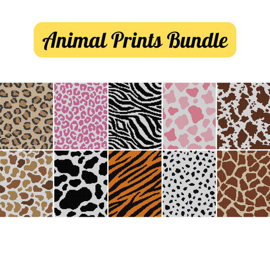 10 Patterns Bundle C2C Crochet Animal Prints (Written Pattern & Graph) - Strawberry Cow Hide Giraffe Leopard Cheetah Tiger Zebra Dalmatian