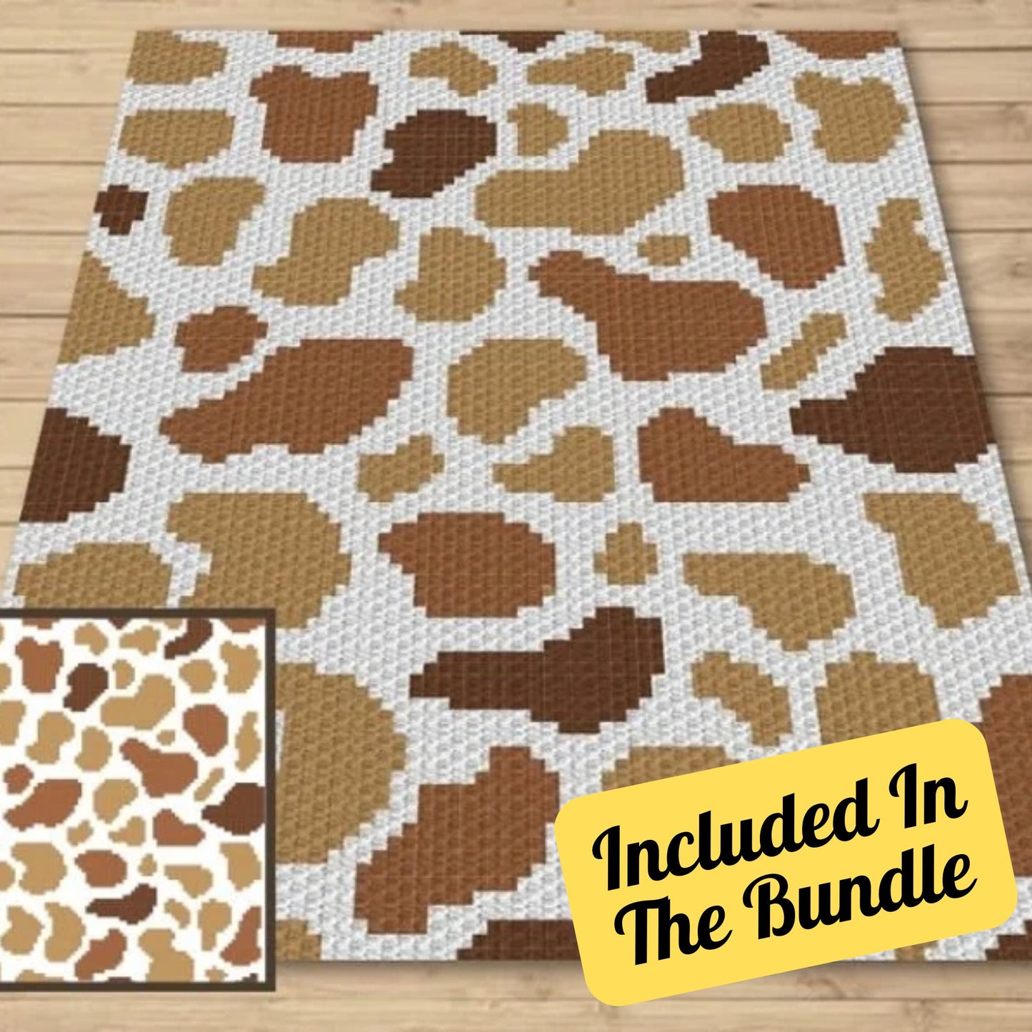 4 Patterns Bundle C2C Cow Print (Written Patterns & Graphs) - Brown Spotted Cow Hide Print Strawberry Cow Print C2C Crochet Blanket Patterns