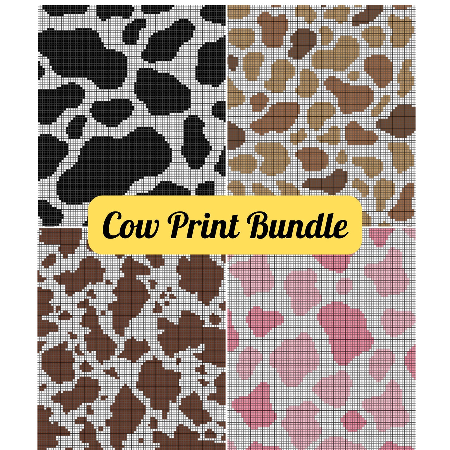 4 Patterns Bundle C2C Cow Print (Written Patterns & Graphs) - Brown Spotted Cow Hide Print Strawberry Cow Print C2C Crochet Blanket Patterns
