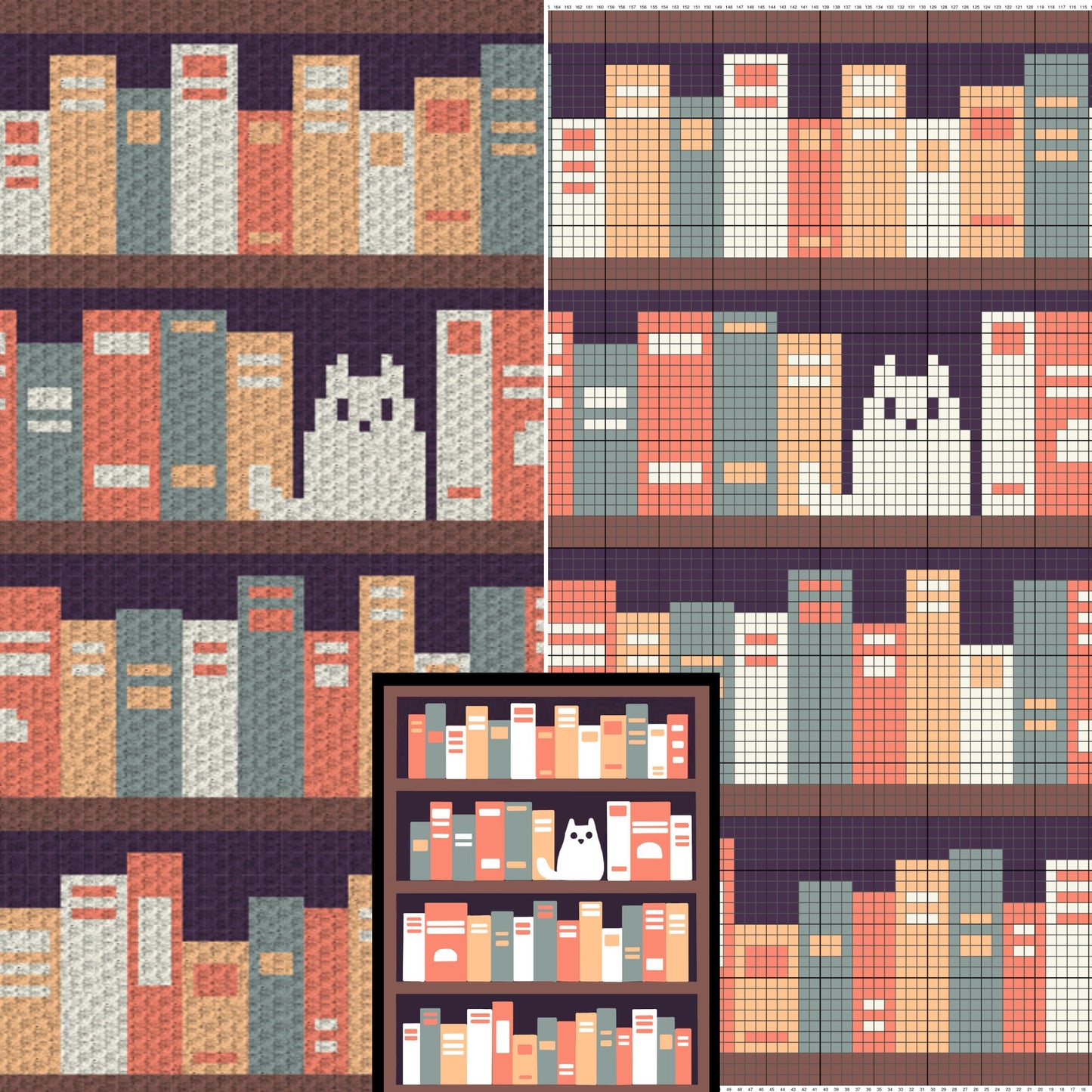 Bookshelf Print Graph + Written Pattern For C2C & Tapestry Crochet | Back To School Gift C2C Books Blanket Graph Student Gifts For Students