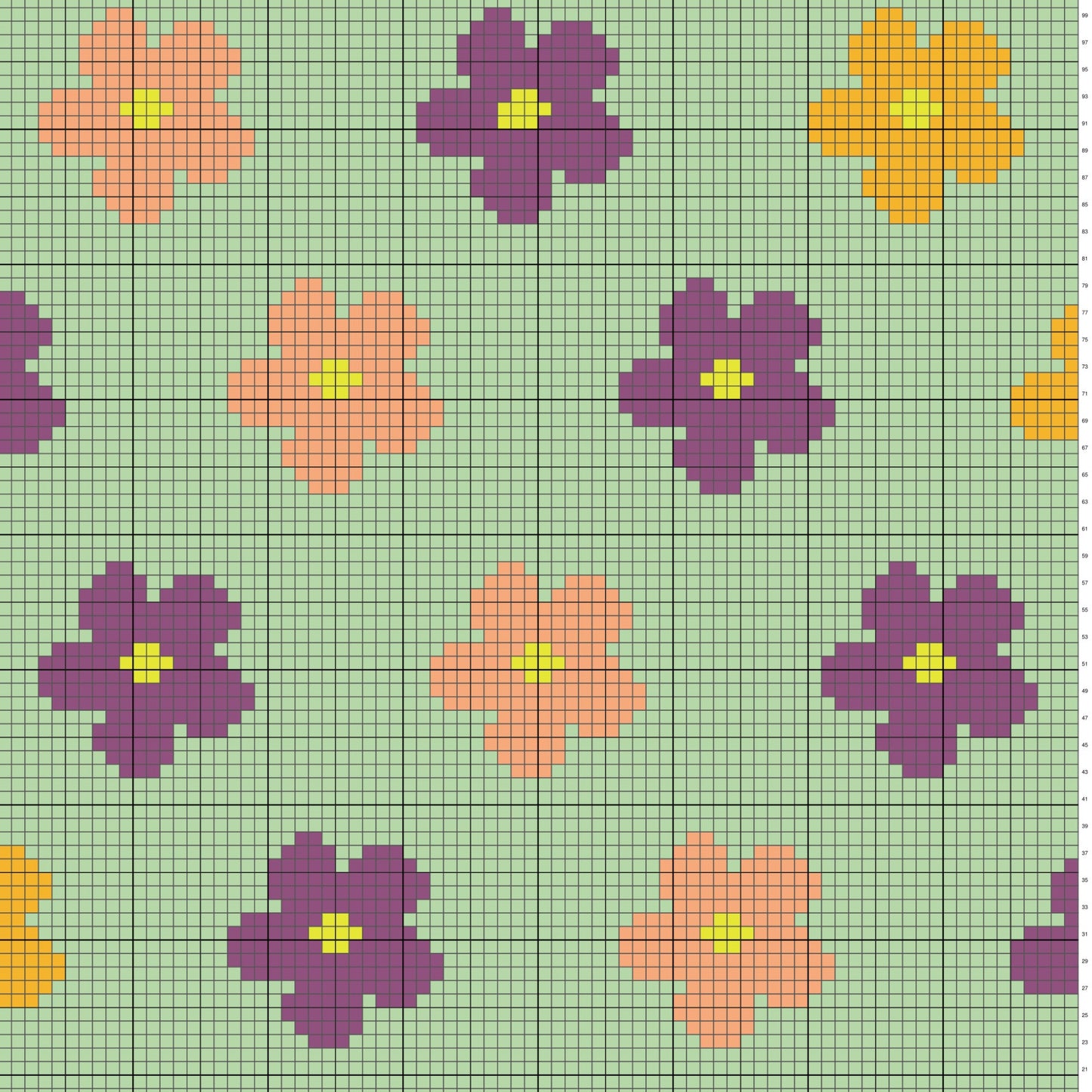 Colorful Flowers Graph and Pattern C2C & Tapestry Crochet - C2C Flower Throw Graphgan - Crochet Flower Blanket - C2C Flower Crochet Blankets