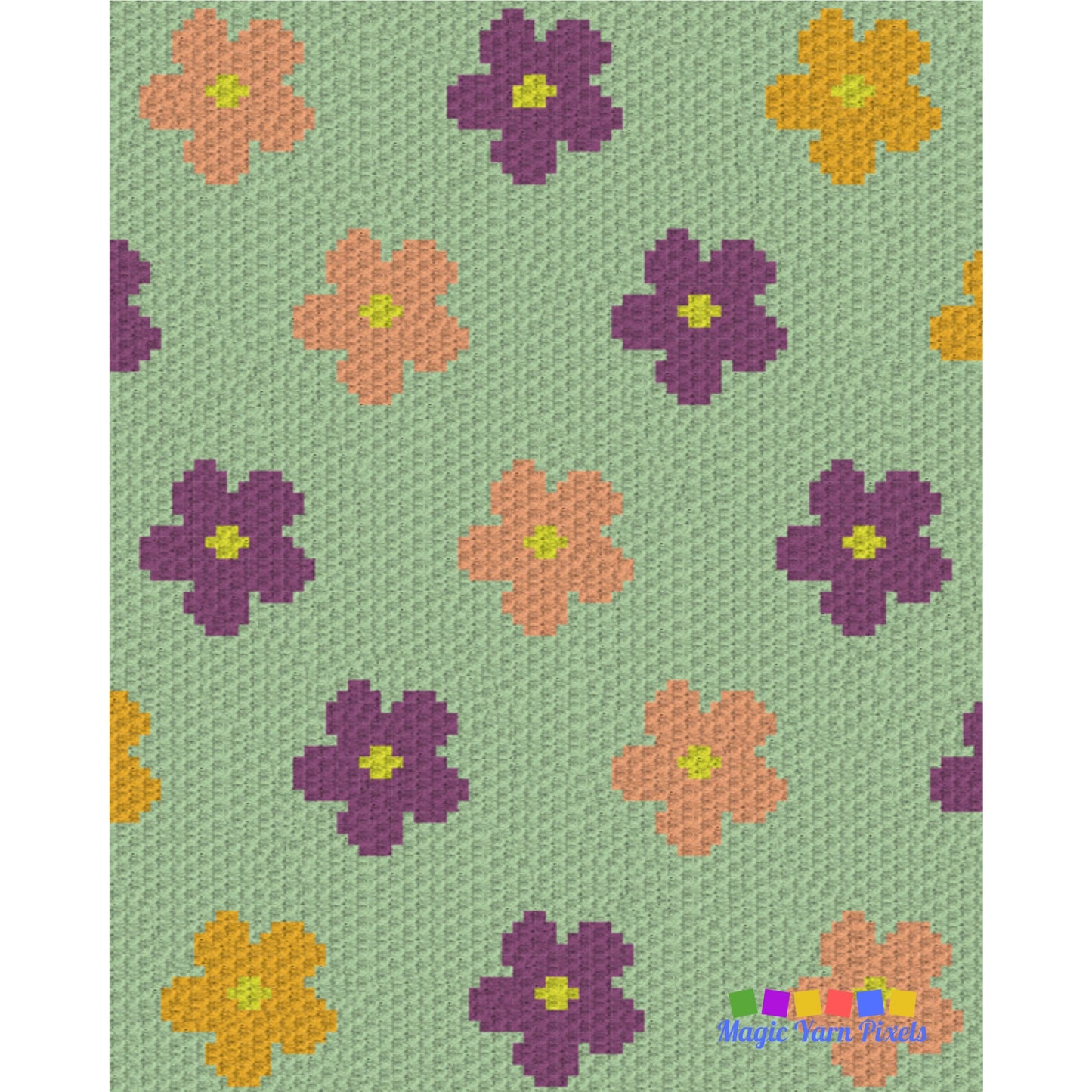 Colorful Flowers Graph and Pattern C2C & Tapestry Crochet - C2C Flower Throw Graphgan - Crochet Flower Blanket - C2C Flower Crochet Blankets