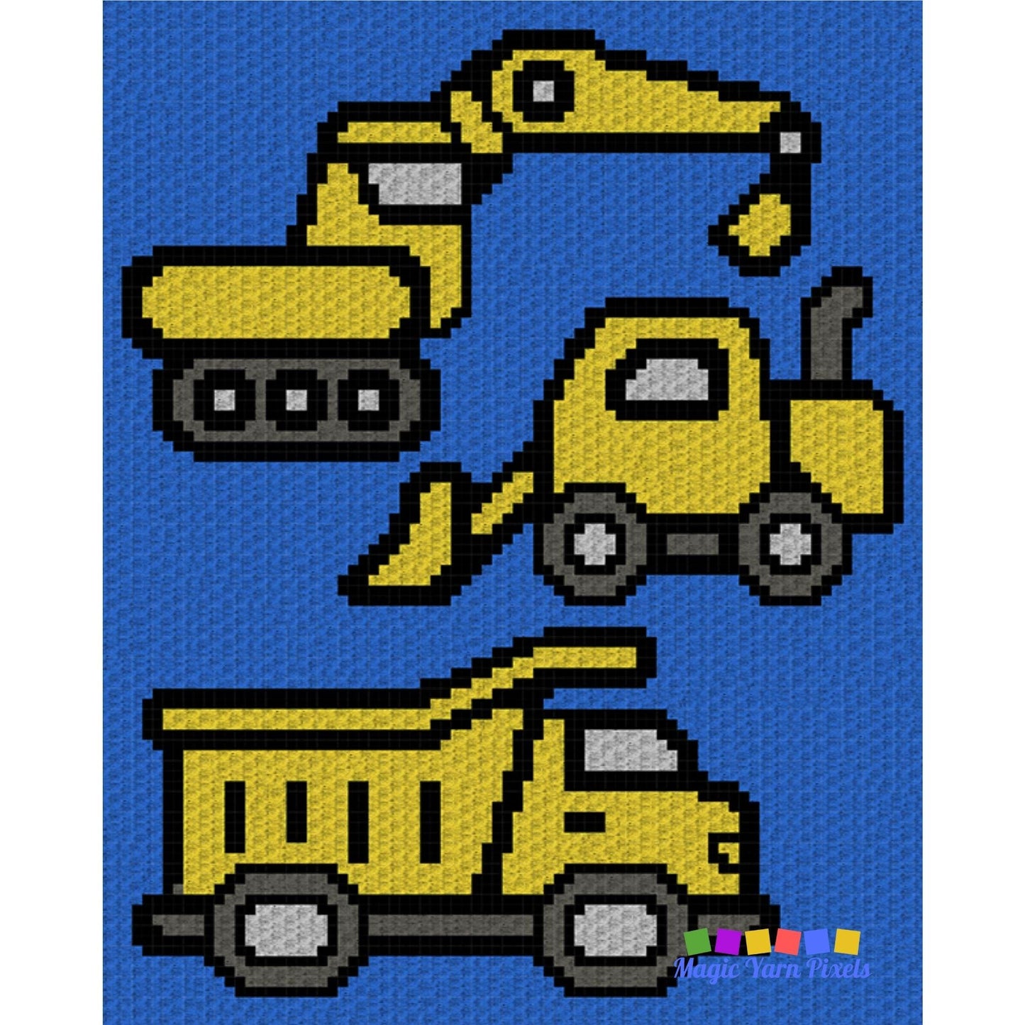 Construction Equipment Vehicles Graph & Written Pattern C2C Tapestry Crochet | C2C Construction Truck Blanket, C2C Construction Cars Blanket